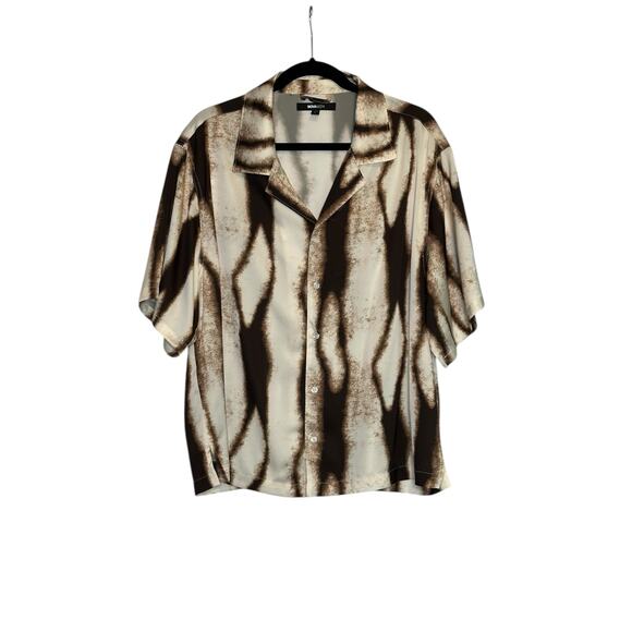 Nova Men cream brown short sleeves button casual shirt size Large - Picture 8 of 10